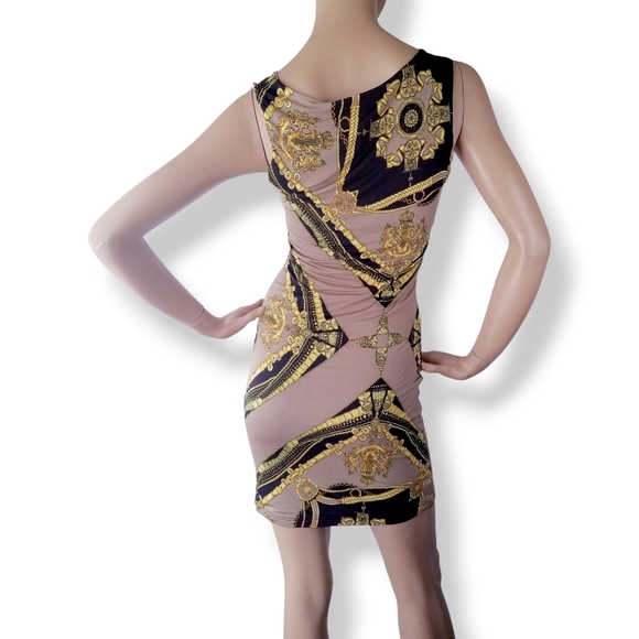 Versace Inspired Black, Beige & Gold Bodycon Dress by Pink Polkadot Size Small - Picture 5 of 8